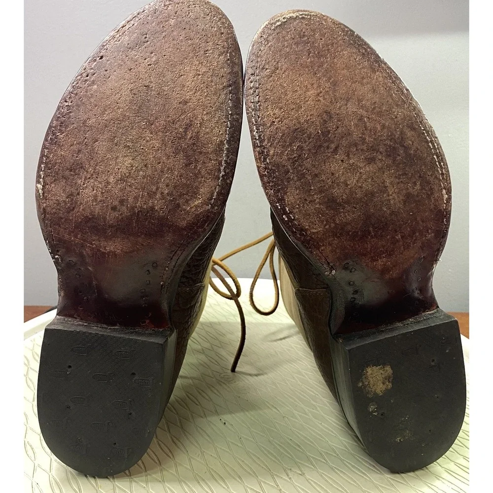 Justin Men's Vintage Leather Kiltie Lacer Brown&Tan Lace-up Boots USA 7.5 D